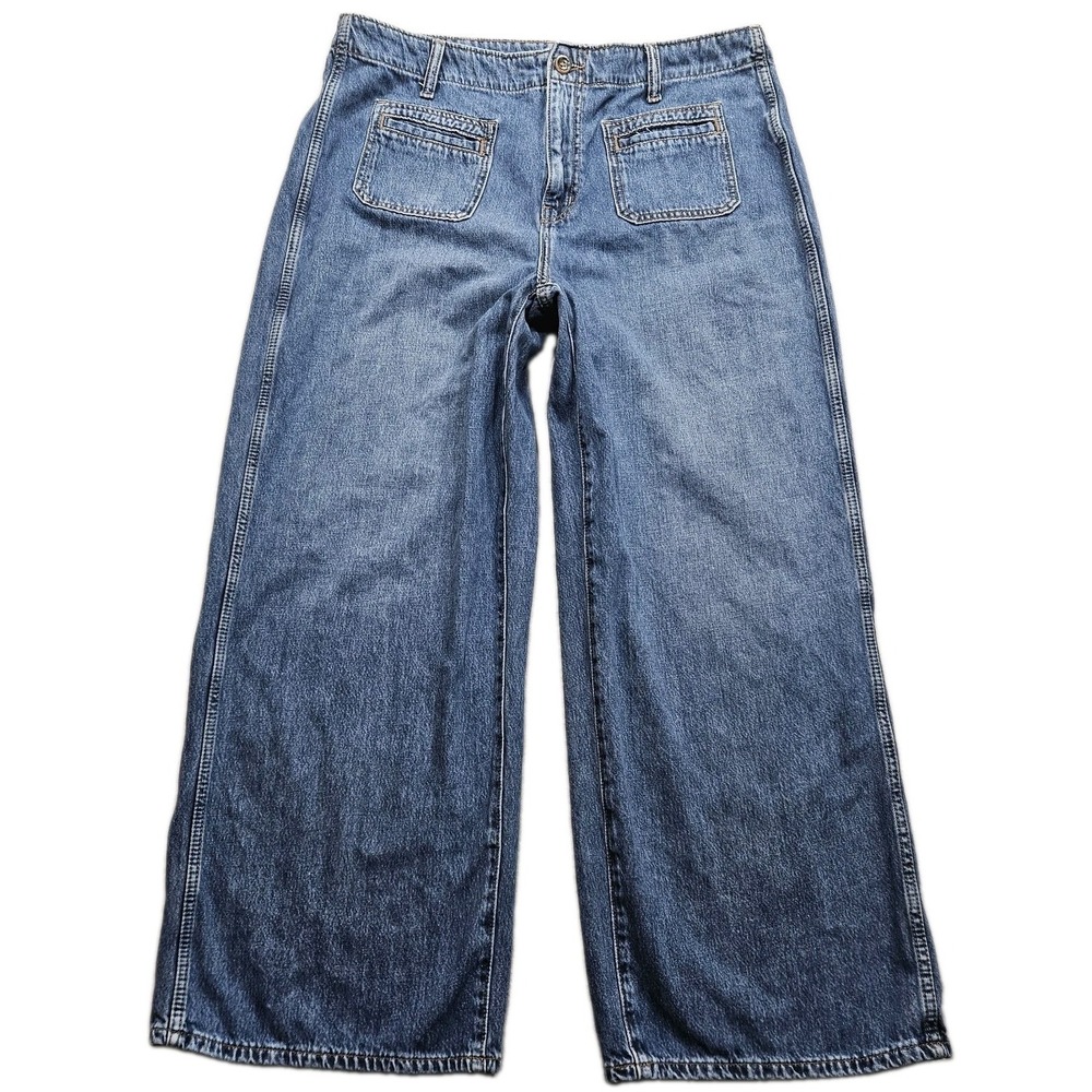 Old Navy Drapey Denim High Rise Baggy Wide Leg Jeans Womens 16 Blue